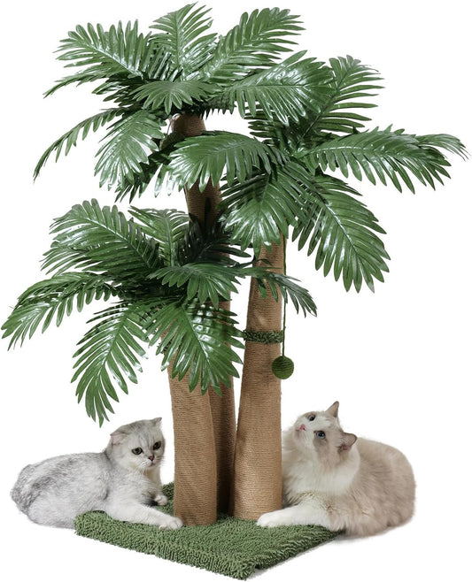 40 Tall Cat Scratching Post with Palm Tree Design and Balls