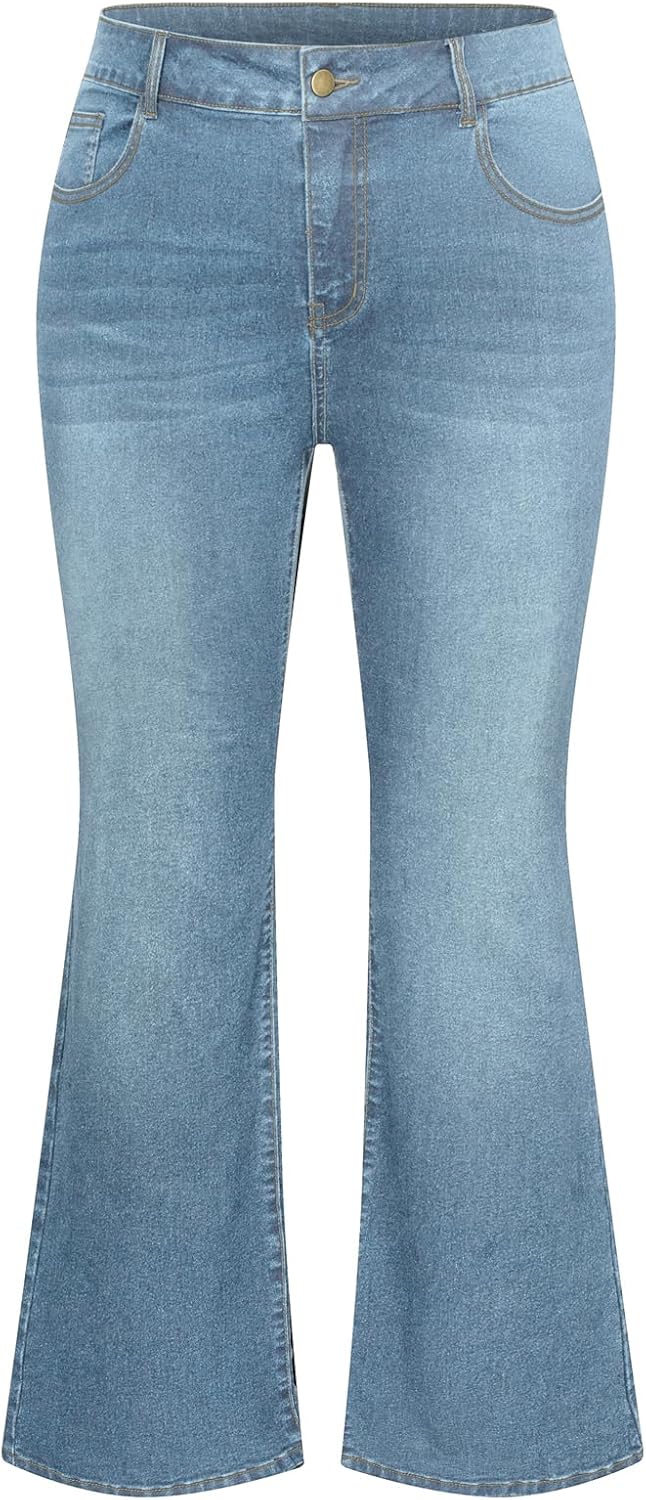 Hanna Nikole Women's Plus Size Wide Flared Jeans for Comfort