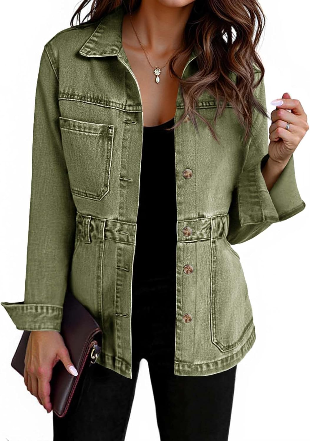 Oversized Distressed Denim Jacket for Women with Pockets