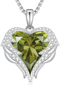 Angel Wings Necklace with August Peridot Birthstone - Elegant Heart