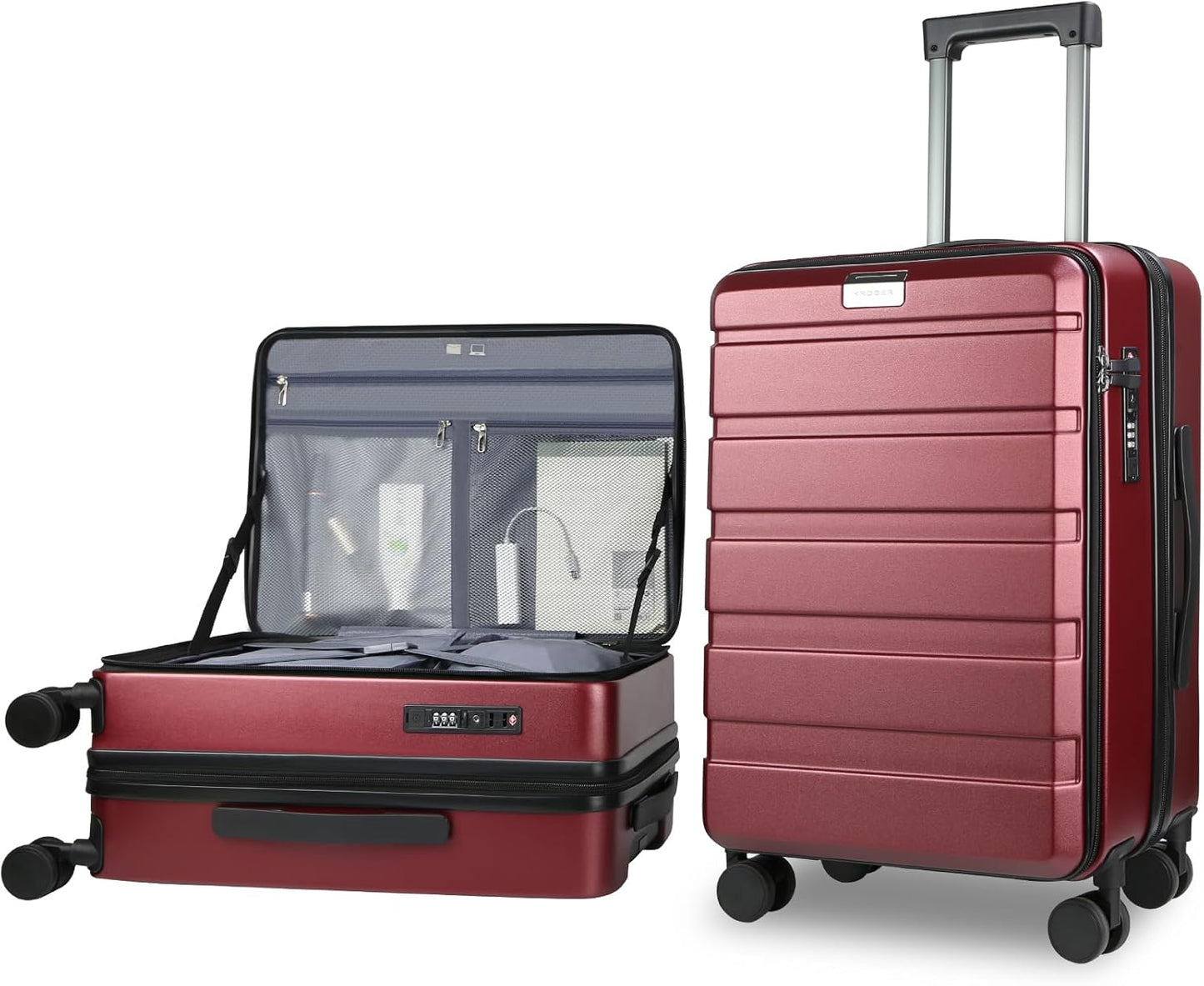KROSER Carry On Luggage with Spinner Wheels and USB Port