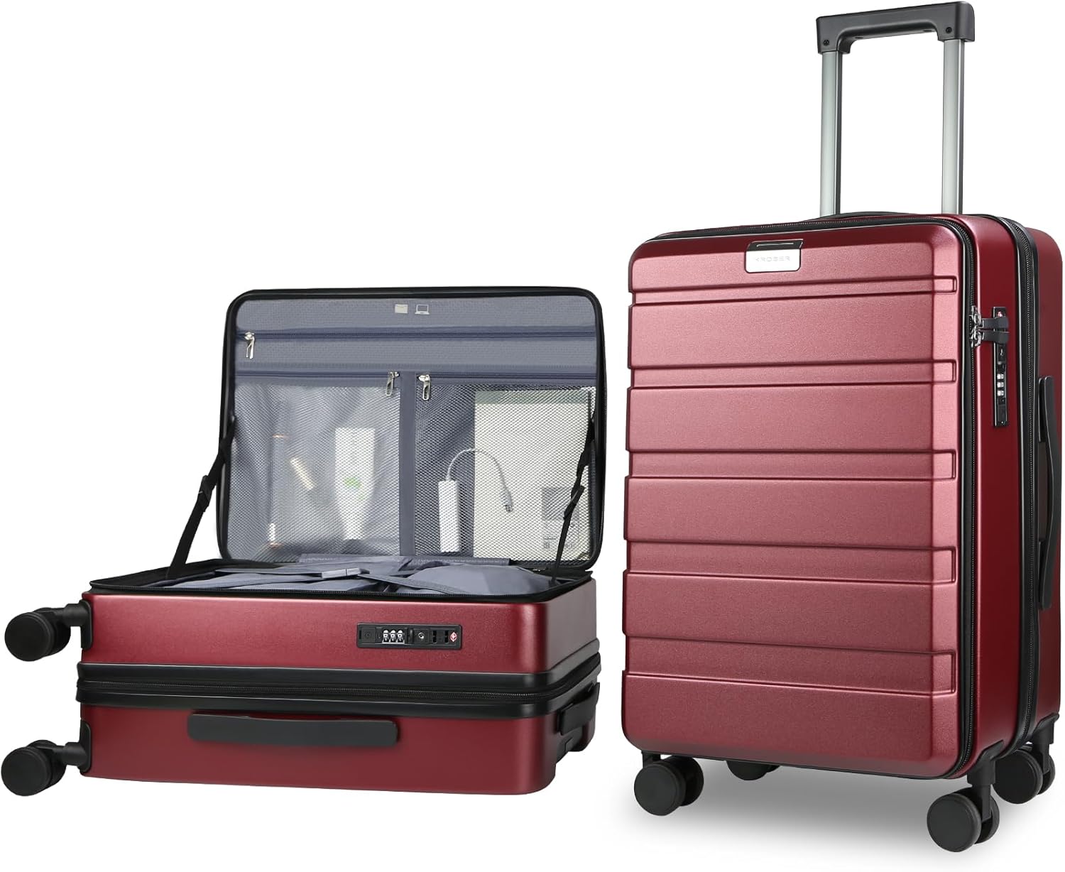 KROSER Carry On Luggage with Spinner Wheels and USB Port