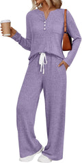 LILLUSORY Womens 2 Piece Lounge Set Henley Neck - Comfortable