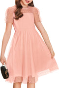 Arshiner Girls Dress Contrast Mesh Puffy Short Sleeve A Line - Party