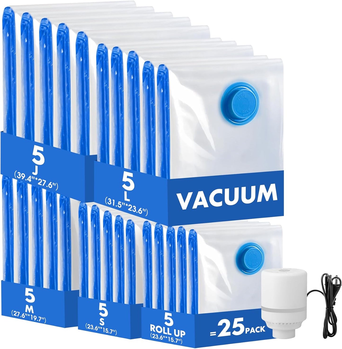 25 Pack Vacuum Storage Bags with Electric Pump for Travel Needs