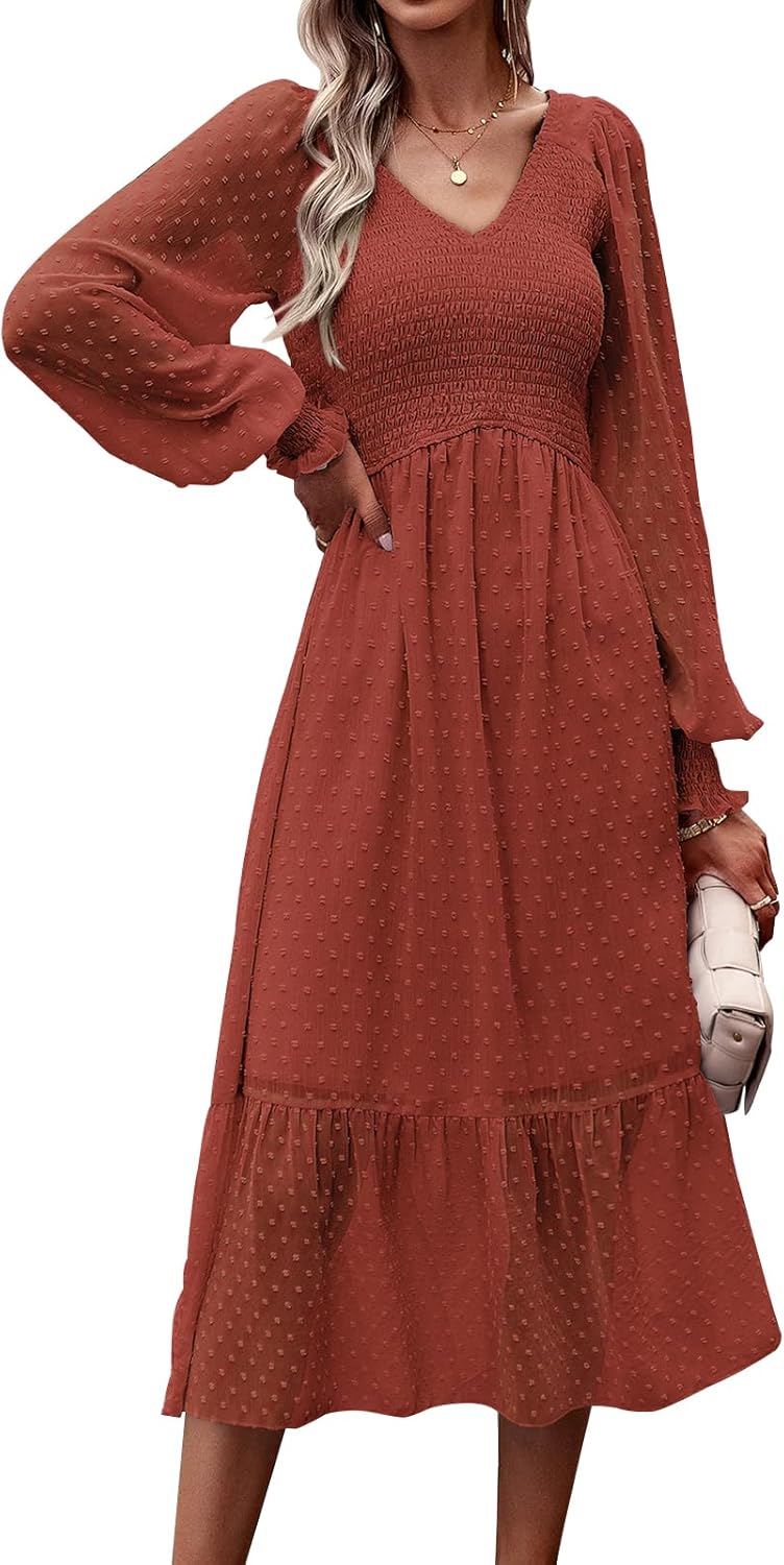 PRETTYGARDEN Women's Fall Dresses 2025 Long Sleeve V Neck Style