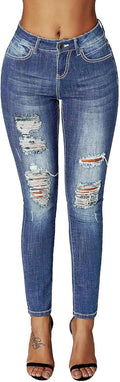 Stylish Roswear Women's Ripped Skinny Jeans with Mid Rise Fit