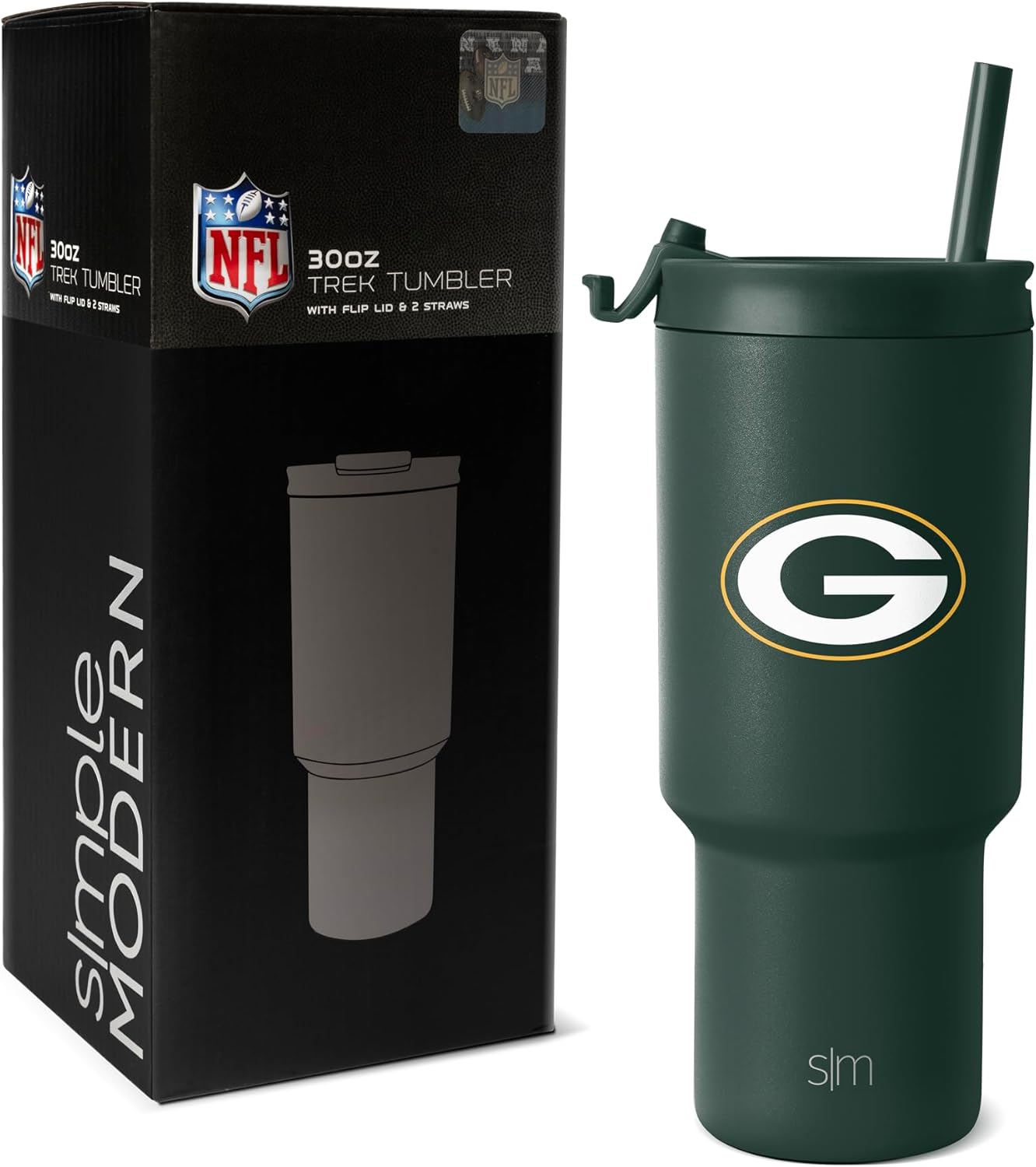 NFL Green Bay Packers 30 oz Tumbler with Flip Lid and Straws