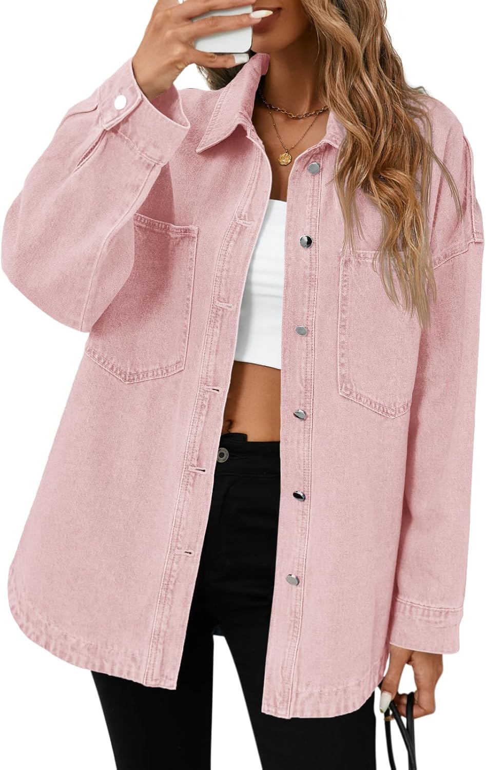 Oversized Denim Shirt Jacket for Women - Casual Fall Fashion