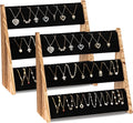 3 Tier Necklace Organizer Stand with Velvet Wood Display - Holds 72