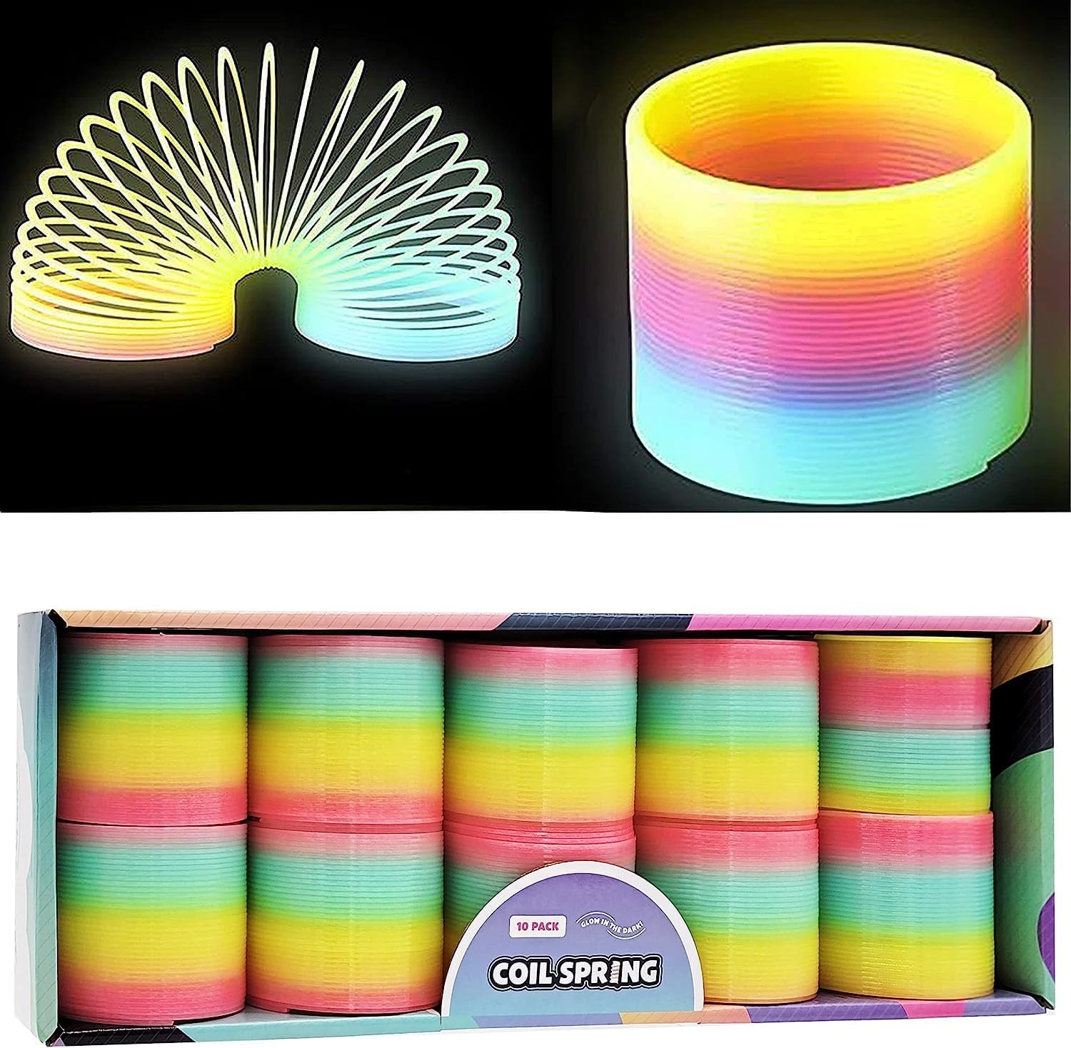 Plastic Coil Spring Glow-in-The-Dark Magic Rainbow Slingy Fun
