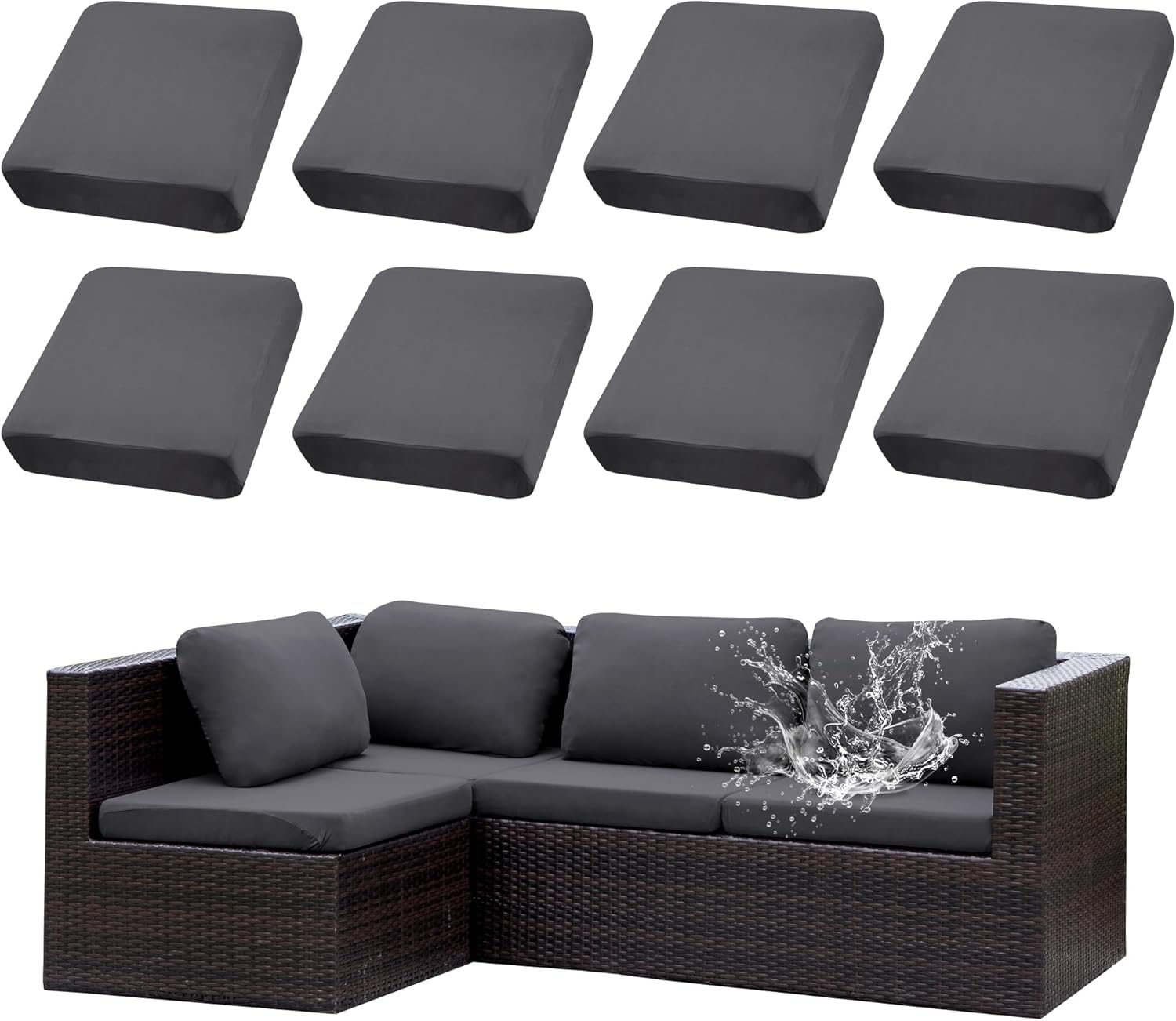 8Pcs Stretch Patio Cushion Covers for Outdoor Furniture Protection