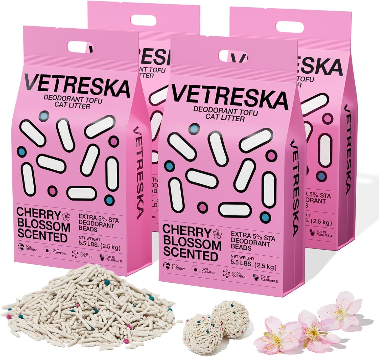 VETRESKA Cherry Blossom Tofu Cat Litter for Strong Clumping
