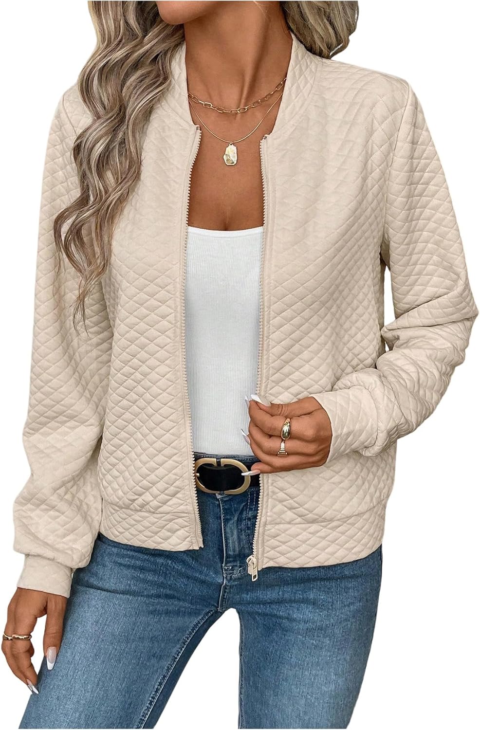 Verdusa Women's Zip Up Textured Bomber Jacket for Casual Style