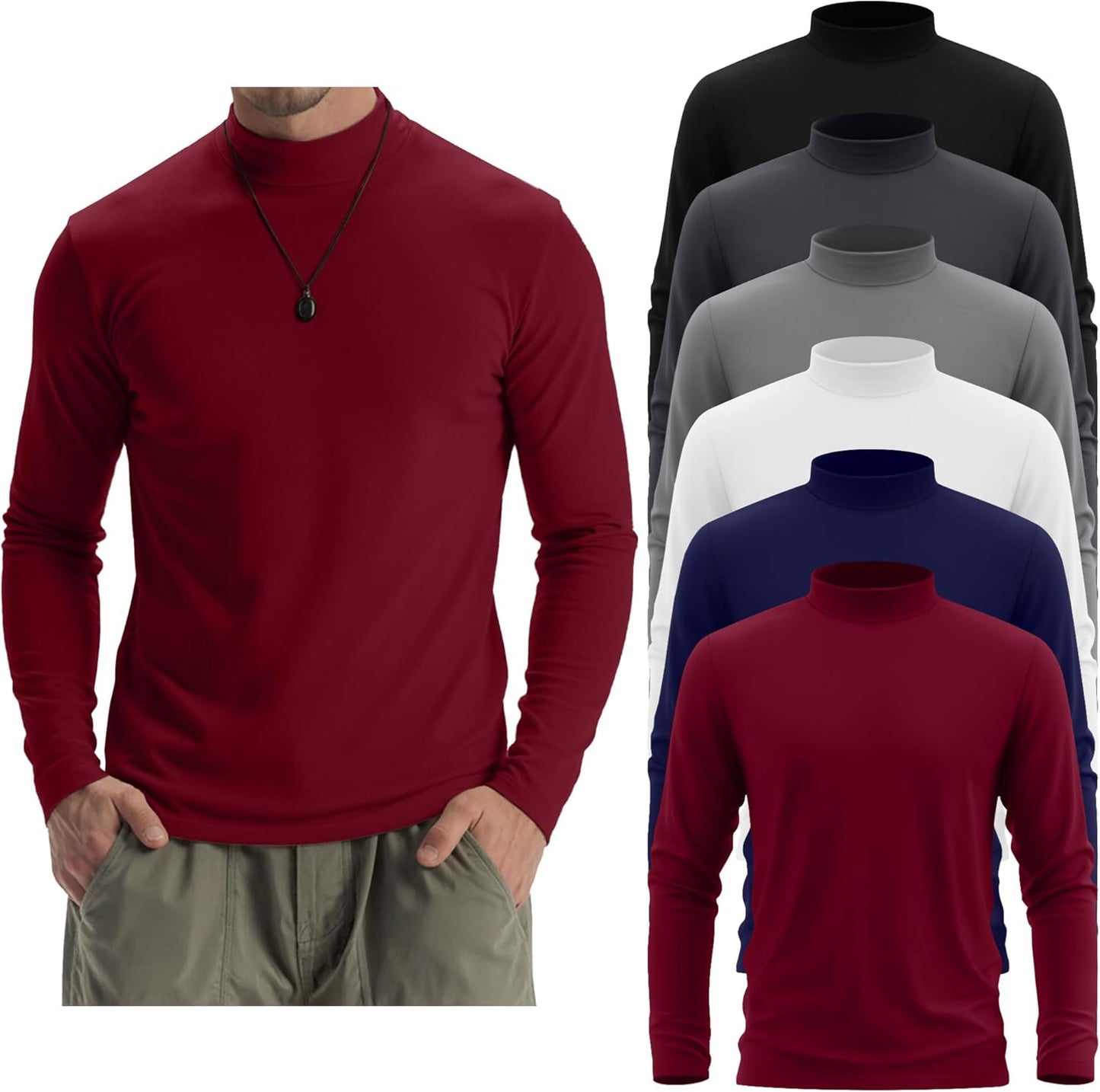 6 Pack Mens Mock Turtleneck Long Sleeve Shirts for All Seasons