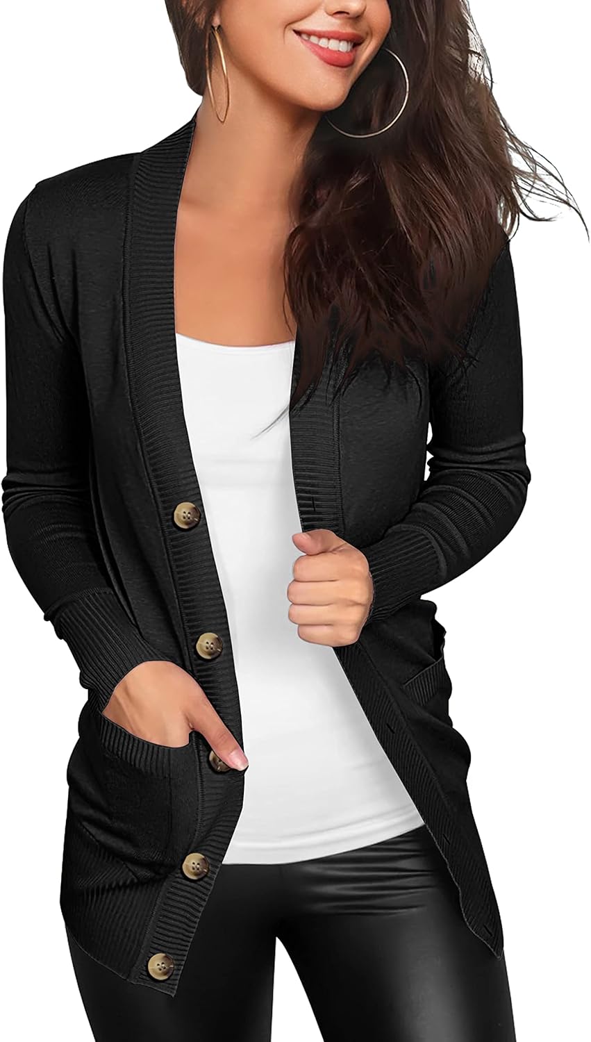 VERABENDI Women Long Sleeve Button Down V Neck Cardigan Sweater