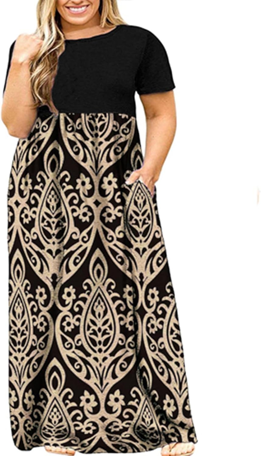 Kancystore Women's Plus Size Maxi Dress with Pockets for Summer