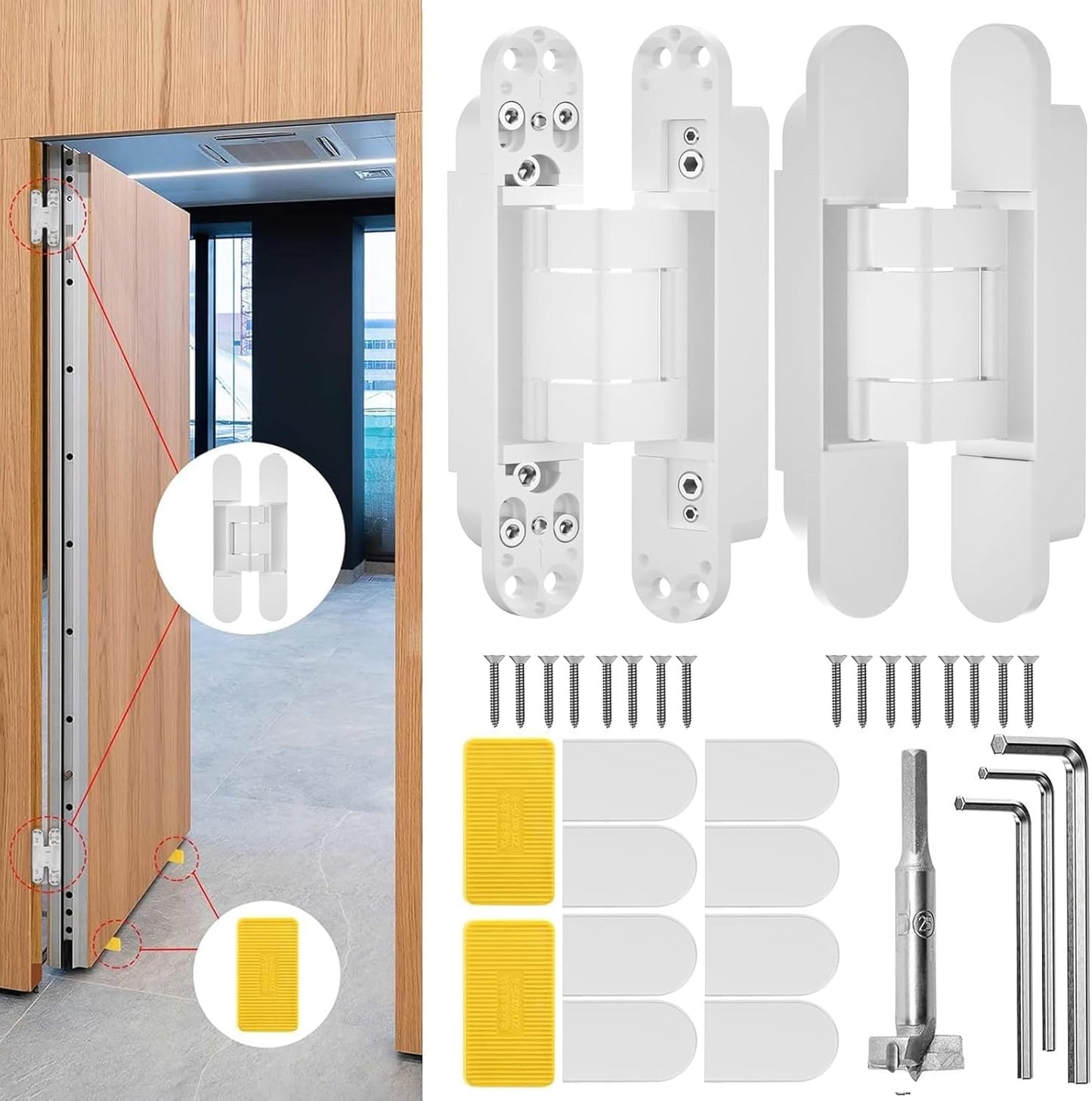 6 Inch Hidden Door Hinge for Invisible Doors - Adjustable Design