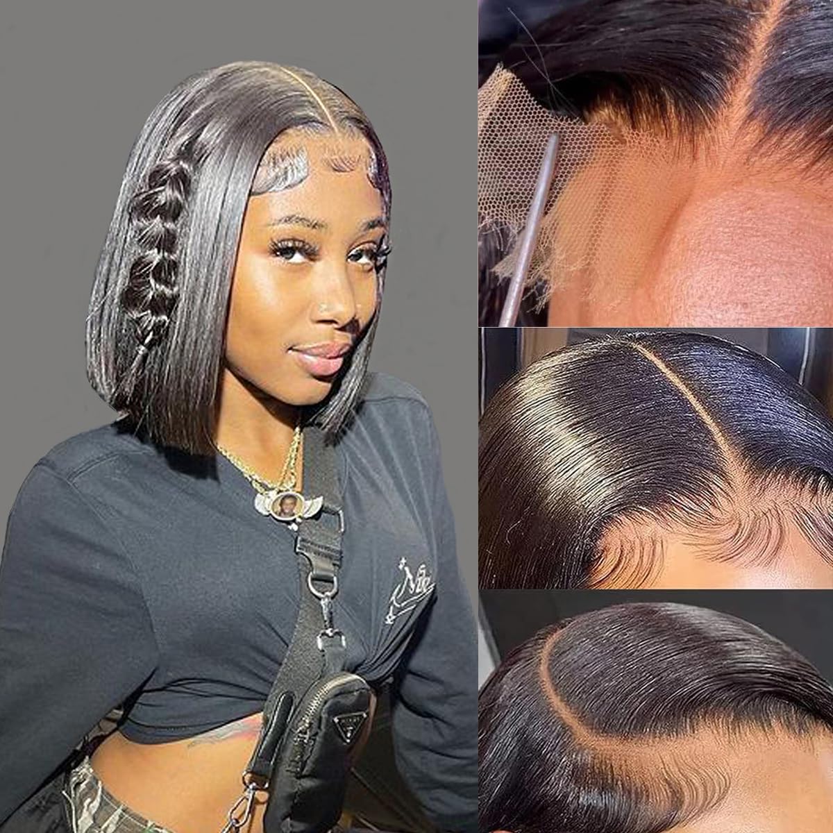 6X6 Bob Wig Human Hair Lace Front Wigs for Women - 12 Inch