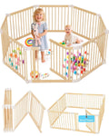 Foldable Wooden Baby Playpen Large Play Yard - Adjustable 25in Tall