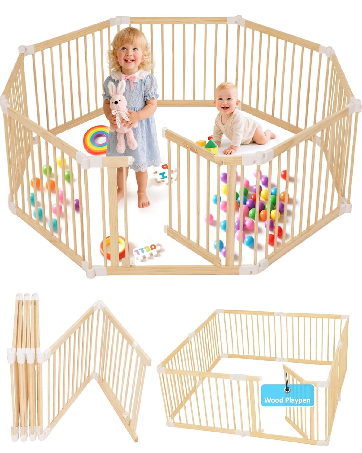 Foldable Wooden Baby Playpen for Infants - Safe & Portable