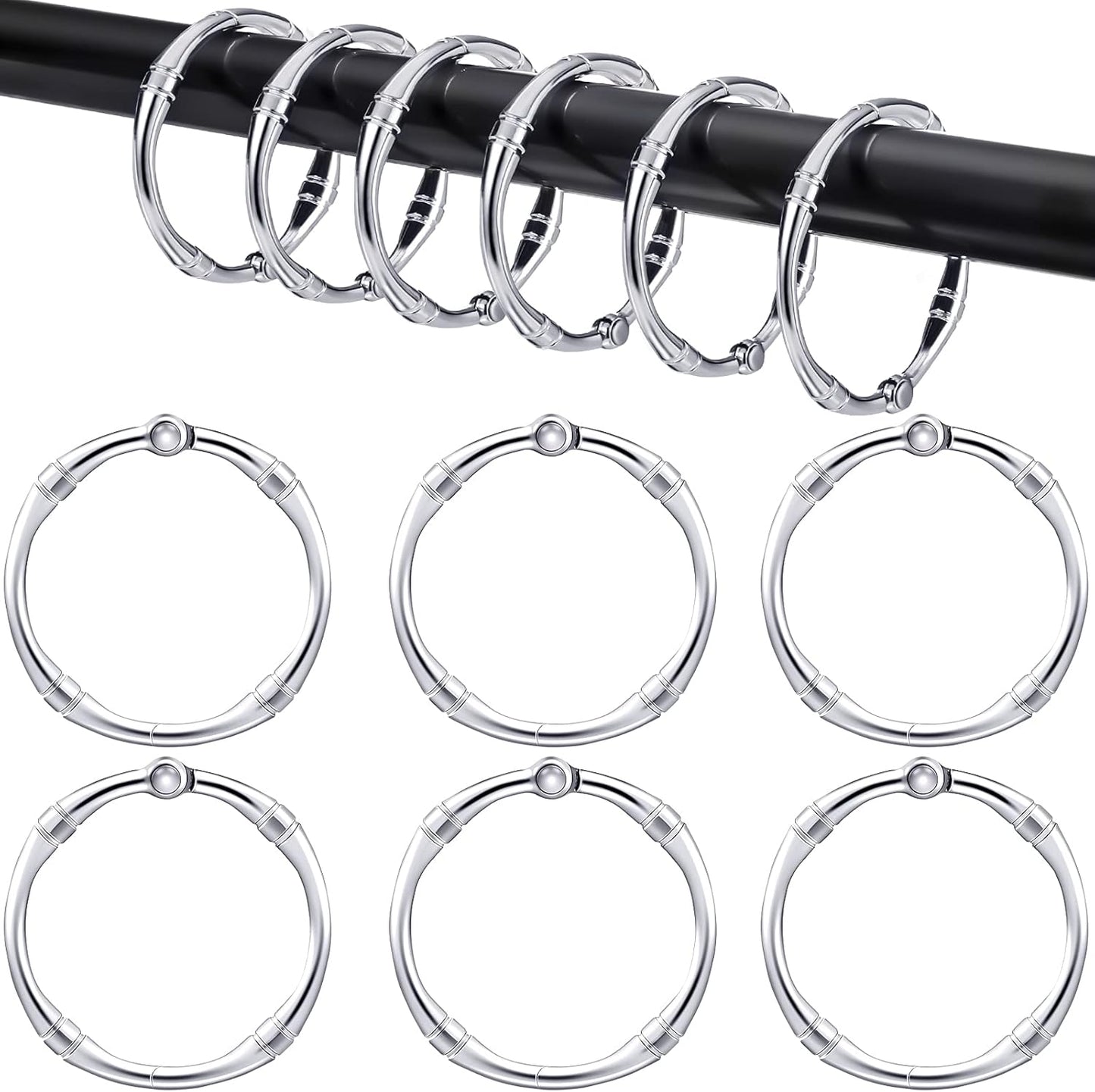Rust Resistant Shower Curtain Rings - Easy Open Close