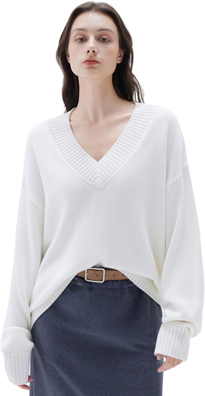 Cashmere Oversized V Neck Pullover Sweaters for Women