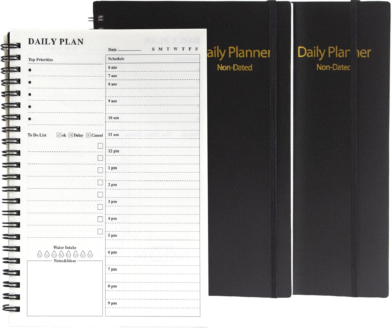 JIEYAN 2-Pack A5 Daily Planners - Hourly Schedules, Spiral Organizer - 152 Pages