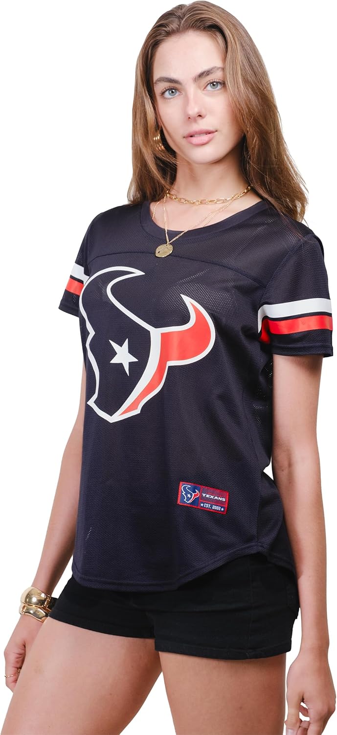 Ultra Game Women's NFL Official Soft Mesh Varsity Stripe T-Shirt