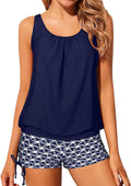 Yonique Blouson Tankini for Women - Blue Two Piece Modest Fit
