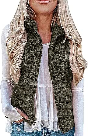 MEROKEETY Women's Casual Sherpa Fleece Lightweight Vest