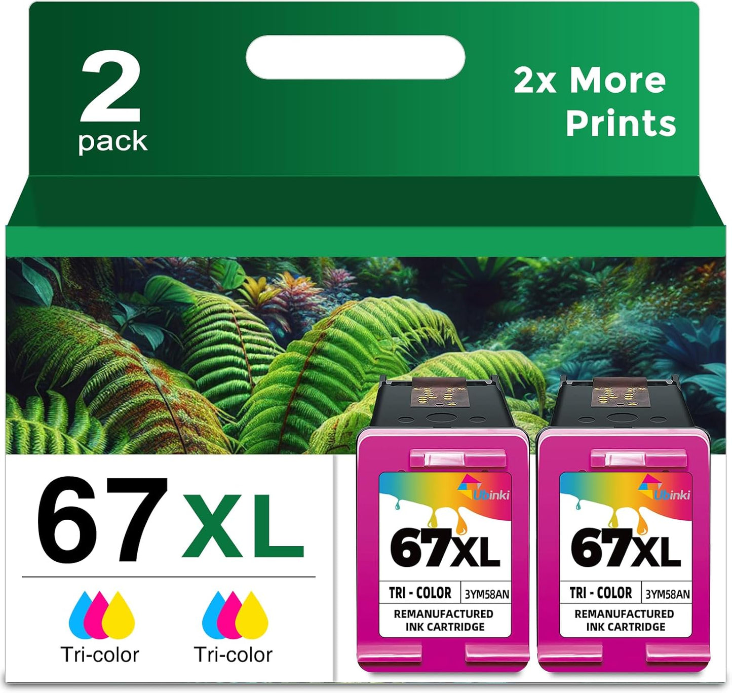 67XL Color Ink Cartridge Replacement for HP Printers - 2-Pack