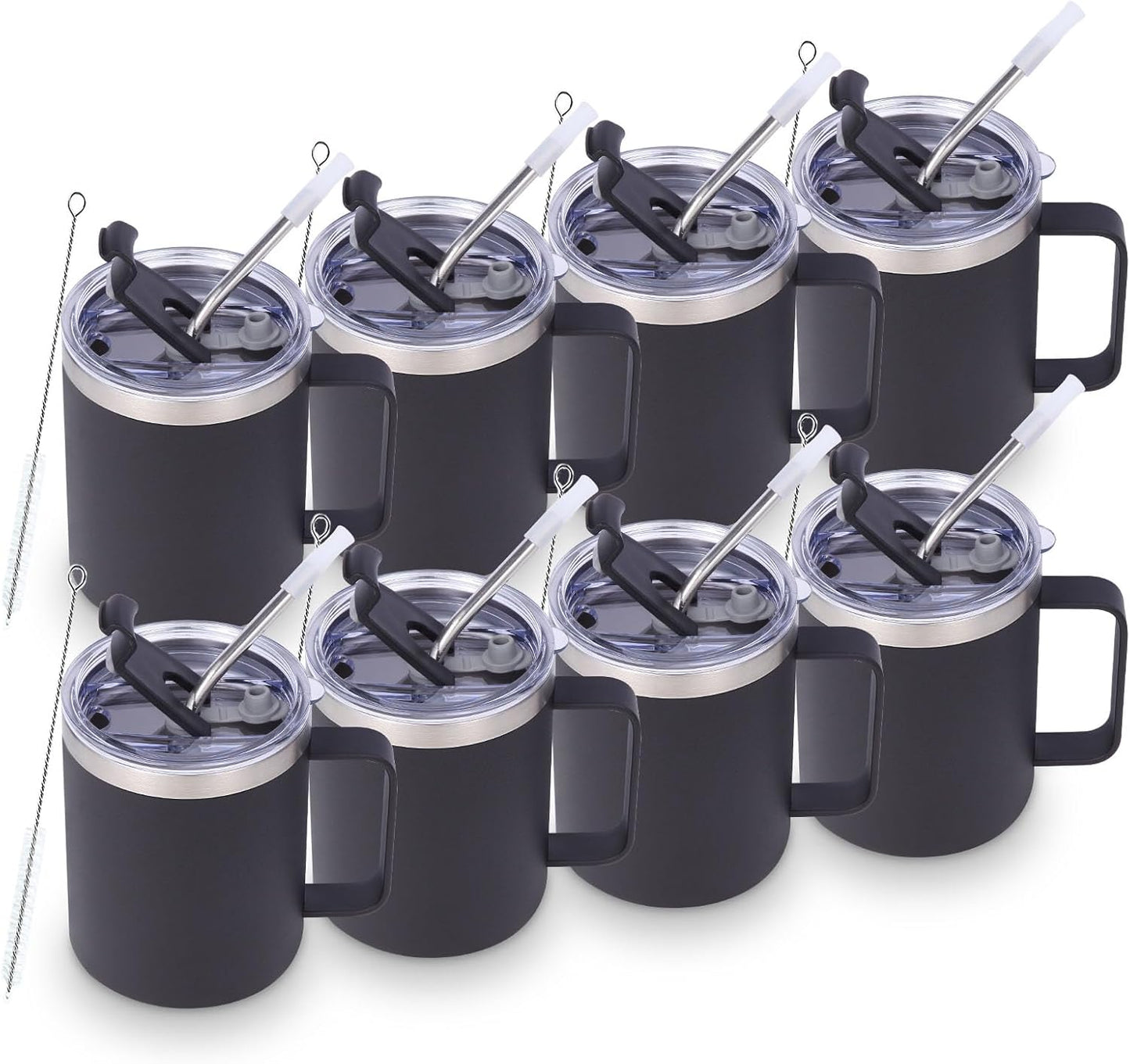 Volhoply 12oz Insulated Coffee Mug with Flip & Straw Lid Set