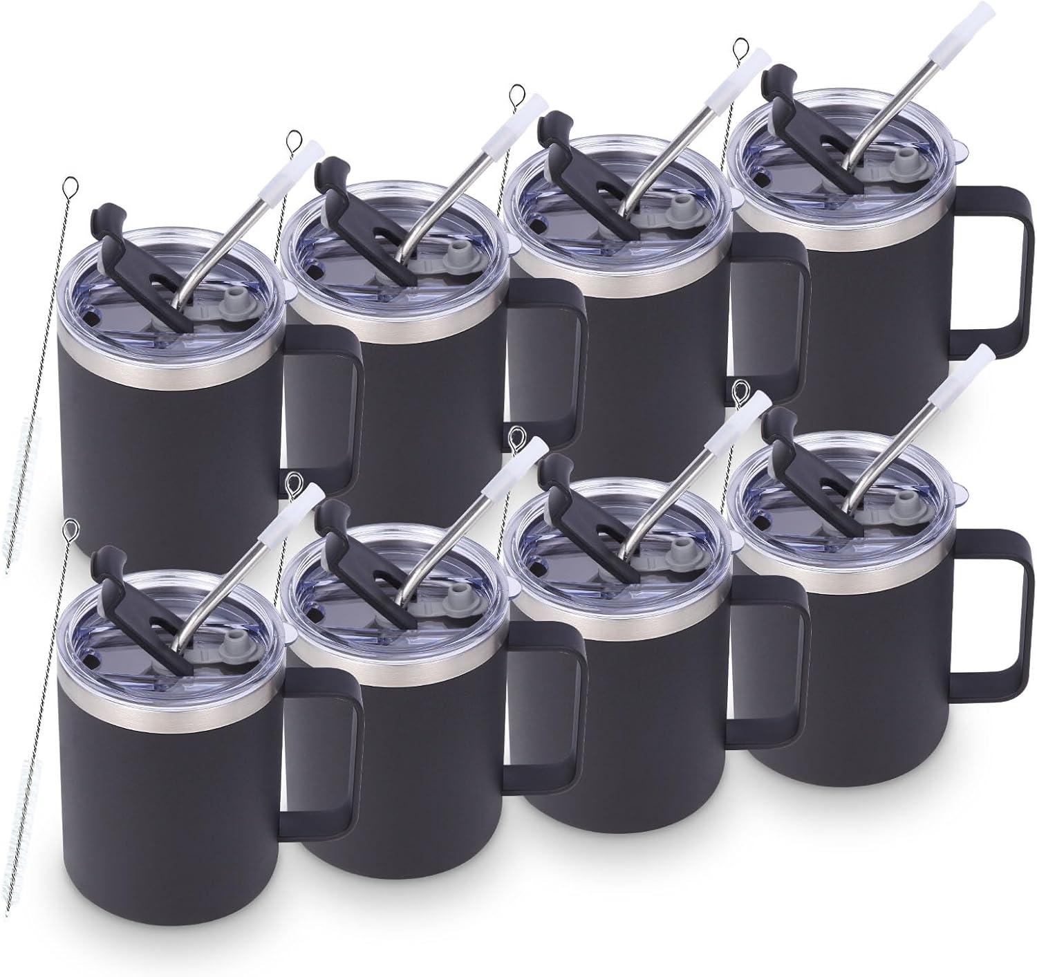 Volhoply 12oz Insulated Coffee Mug with Flip & Straw Lid Set