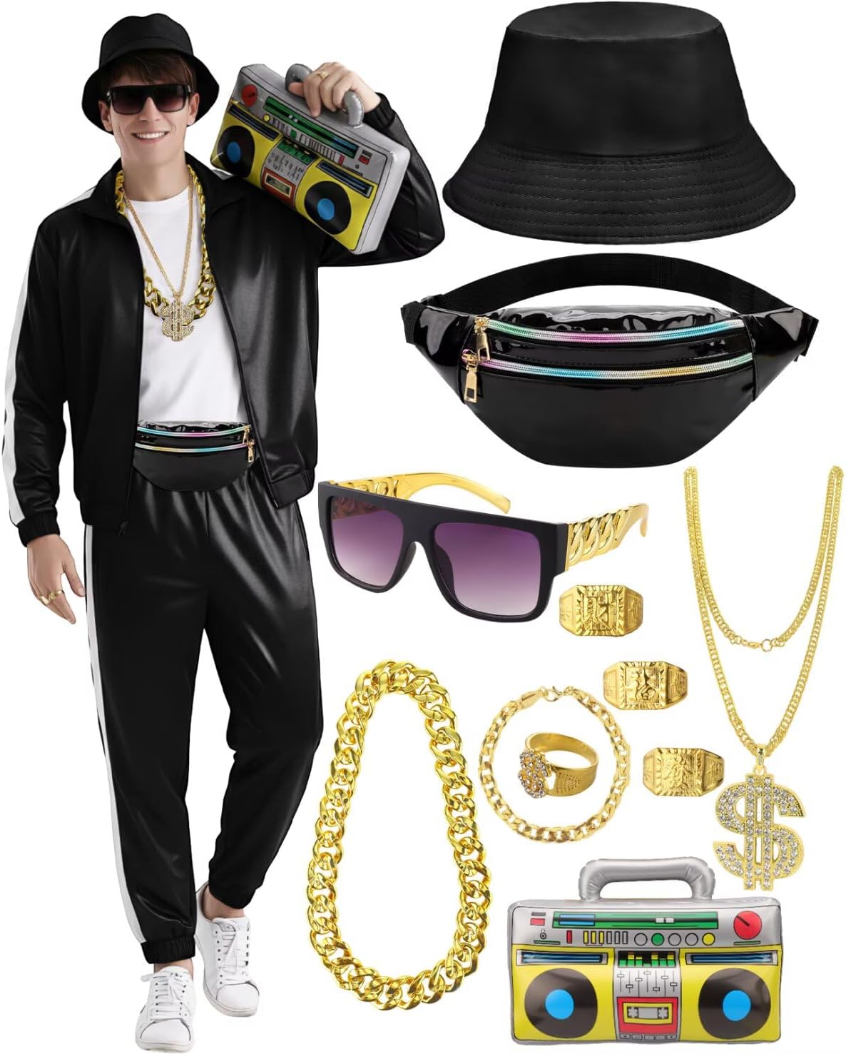 80s 90s Outfit for Men Tracksuit Costume with Accessories