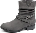 Women's Mid Calf Slouchy Boot with Side Zipper - Comfort Heel