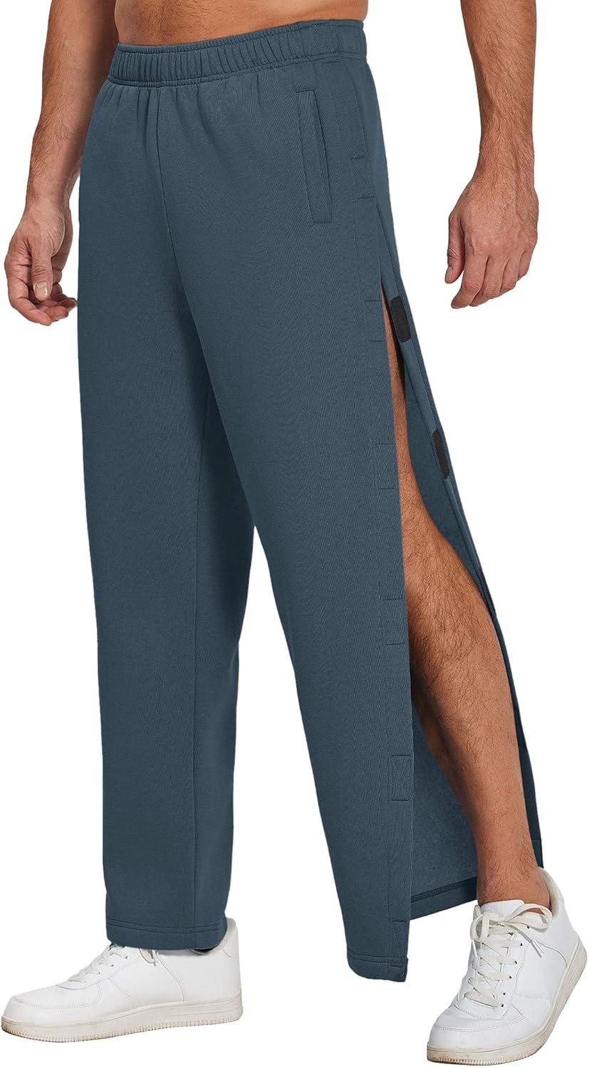 Deyeek Mens Fleece Tear Away Pants for Post Surgery Recovery