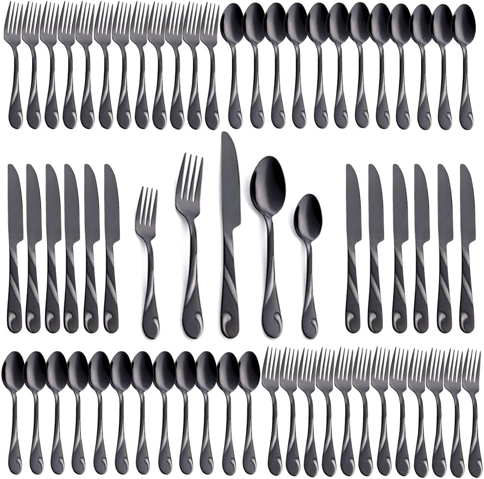 Black Silverware Set for 12 - 60-Piece Stainless Steel Cutlery