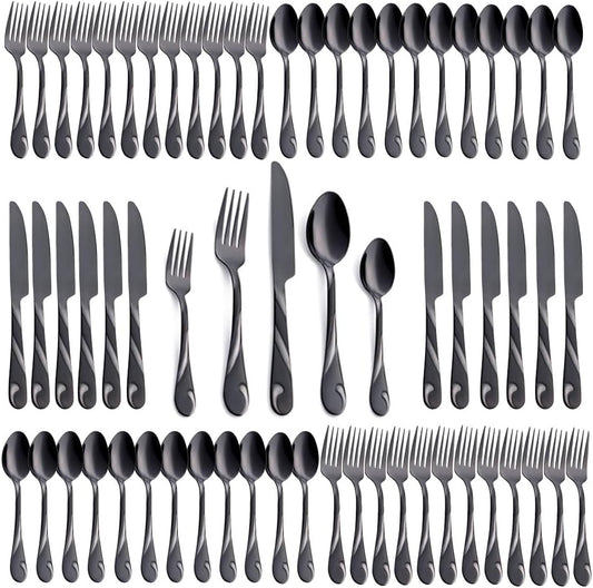 Black Silverware Set for 12 - 60-Piece Stainless Steel Cutlery