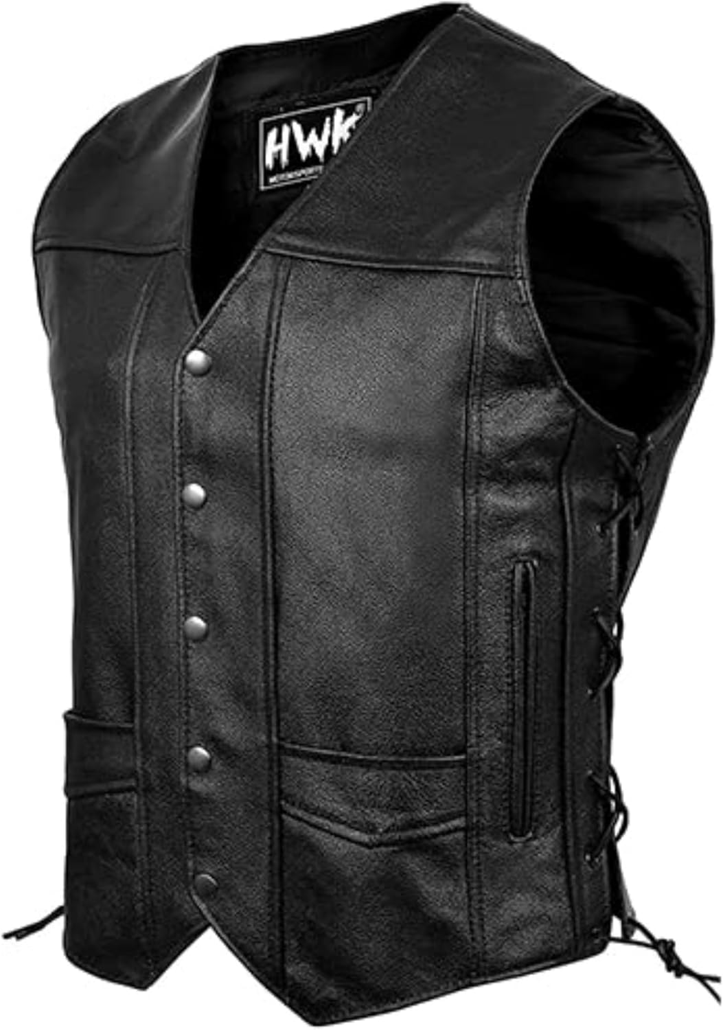 HWK Leather Motorcycle Vest for Men and Women with Gun Pocket