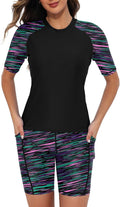 Tournesol Women's Two Piece Rash Guard Short Sleeve Swim Set - UPF