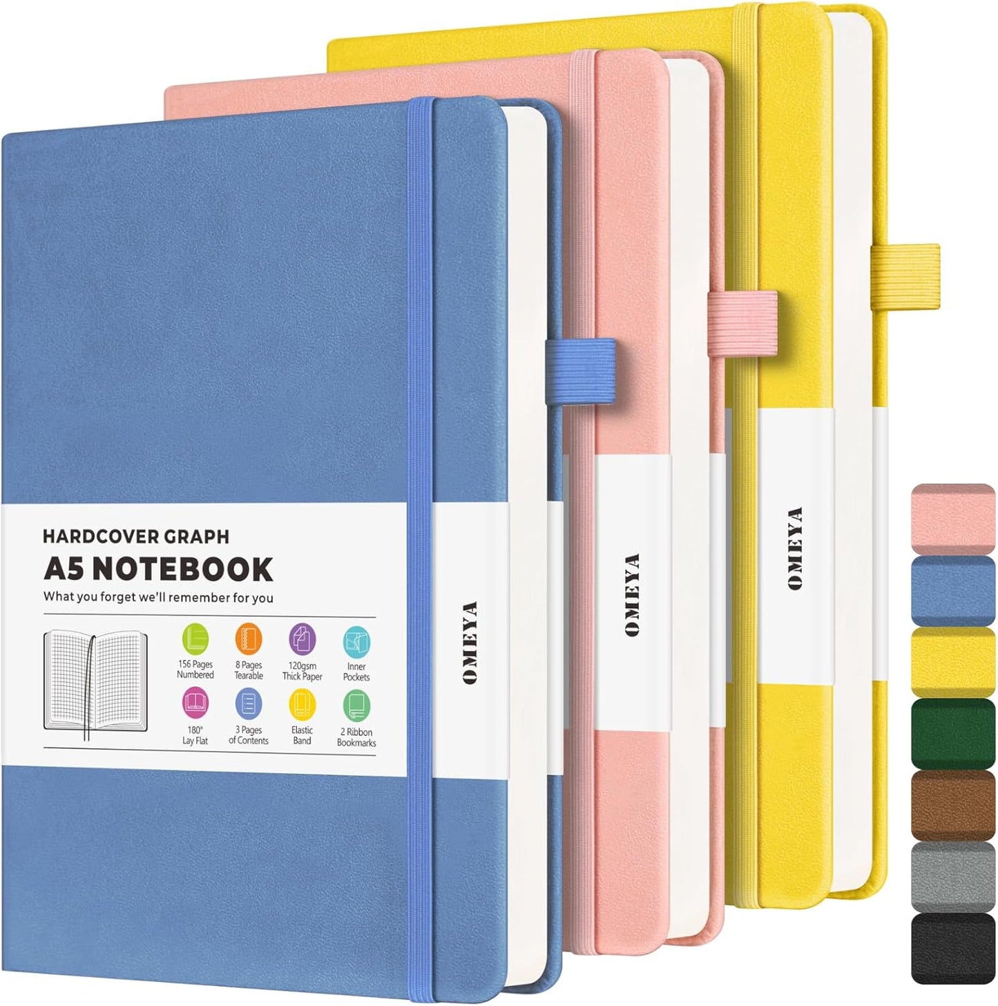 Grid Paper Journal Set with Index Pages, Thick 120gsm Paper, Leather Cover - Ideal for Work & School