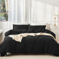 Oversized King Washed Cotton Duvet Cover Set Black - Linen Feel