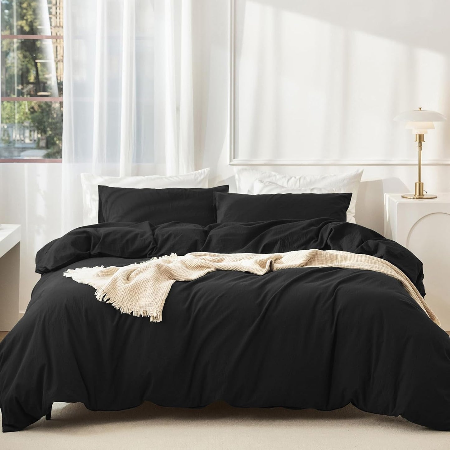 JIYUAN 100% Washed Cotton Duvet Cover Set for Oversized King
