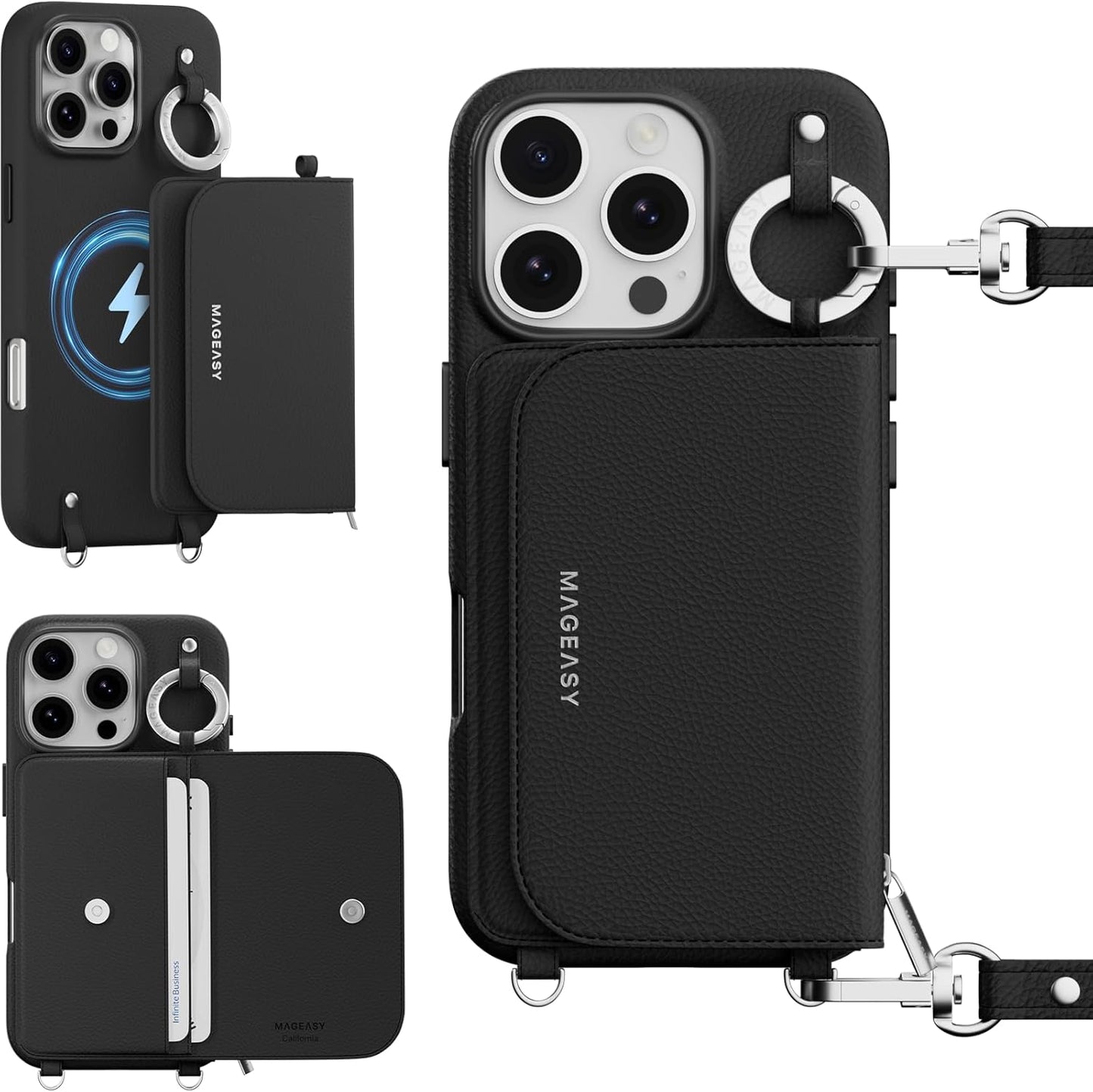 MAGEASY iPhone 16 Pro Wallet Case with Crossbody Strap & More