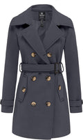 Women's Double Breasted Pea Coat Mid-Long Trench with Belt - Warm