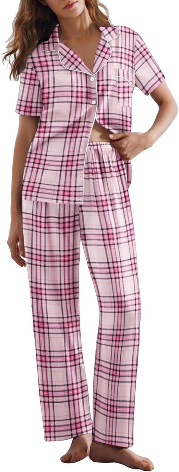 Ekouaer Women Pajamas Set Soft Button Down Sleepwear Pjs