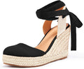 Espadrilles Wedge Sandals Platform Closed Toe Ankle Strap Lace Up out
