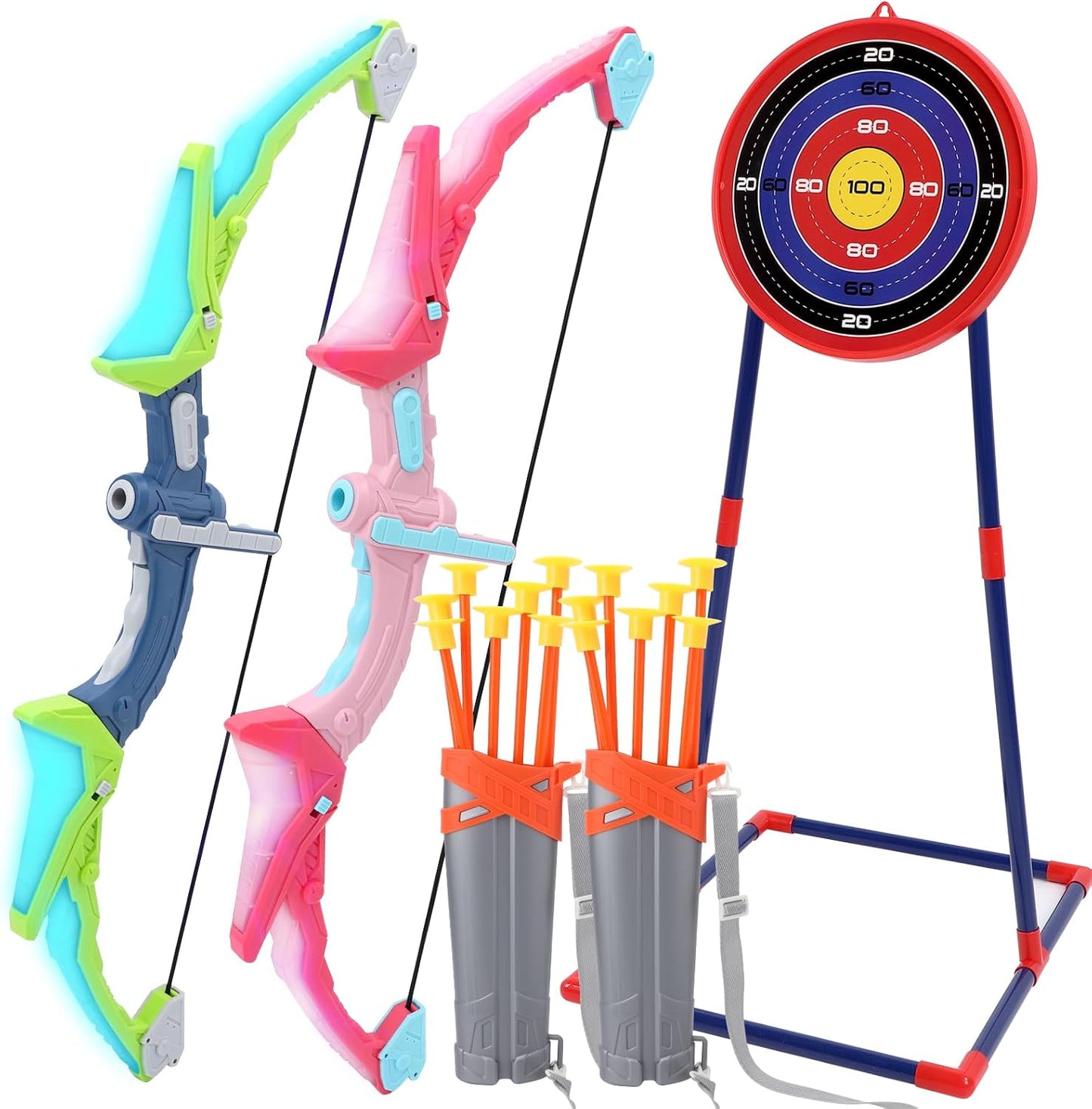 2 Pack Bow and Arrow Set for Kids - LED Light Up Archery Fun