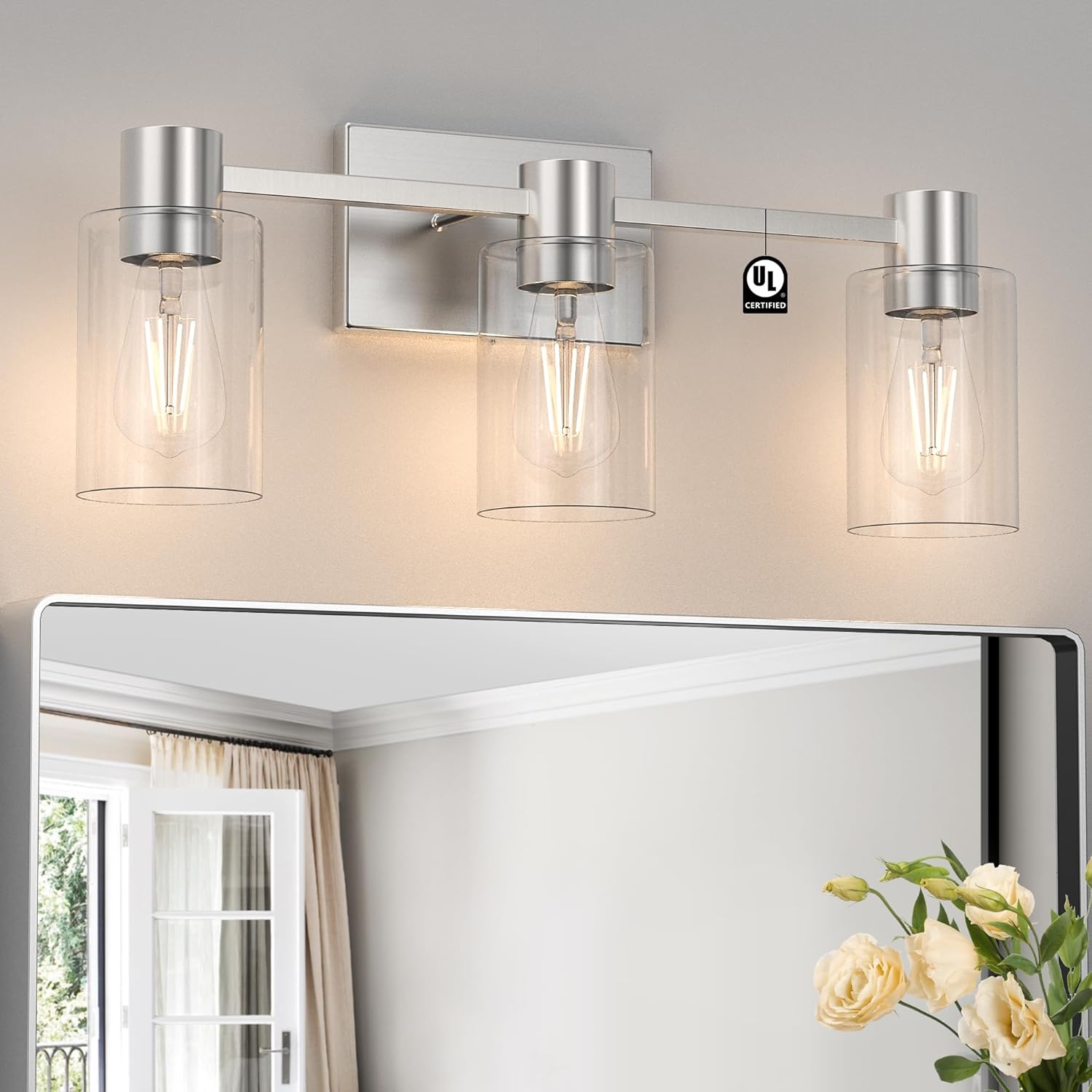 3-Light Brushed Nickel Wall Sconces for Modern Bathroom Lighting